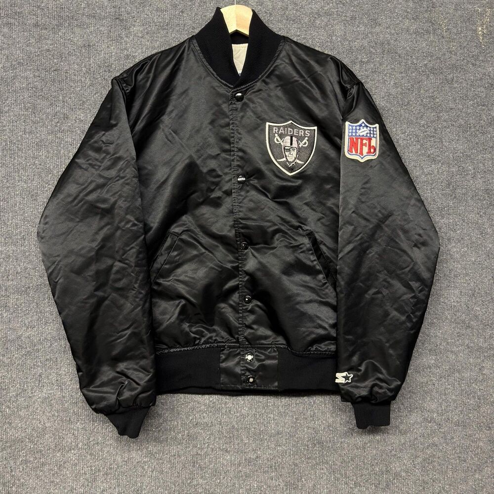 Vintage Oakland Raiders Starter Jacket Mens M Black Satin Bomber NWA USA 80s 90s